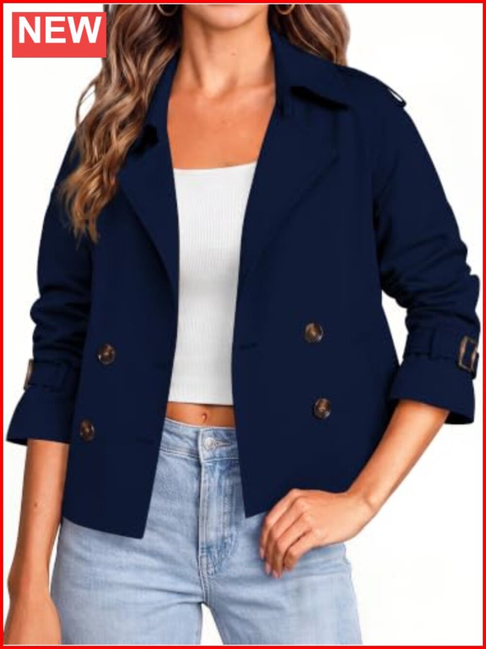 Cropped Double Breasted Trench Coat Short Jacket Lightweight